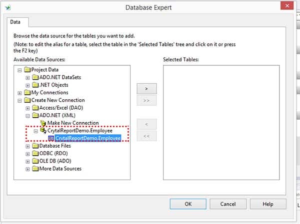 Crystal Reports เชื่อมต่อ Database Fields แบบ ADO.NET (XML)